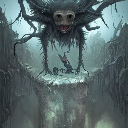 Image similar to a beautiful scary picture of an aye - aye but greg rutkowski, beeple, giger and jeffrey smith