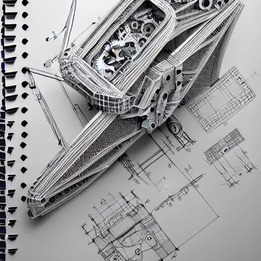 Image similar to a concept of a detailed and intricate design of a mechanical deconstructor 3 d design, great finesse organic hyper detailed, engineering blueprints, technical drawings, calculus, stained paper,