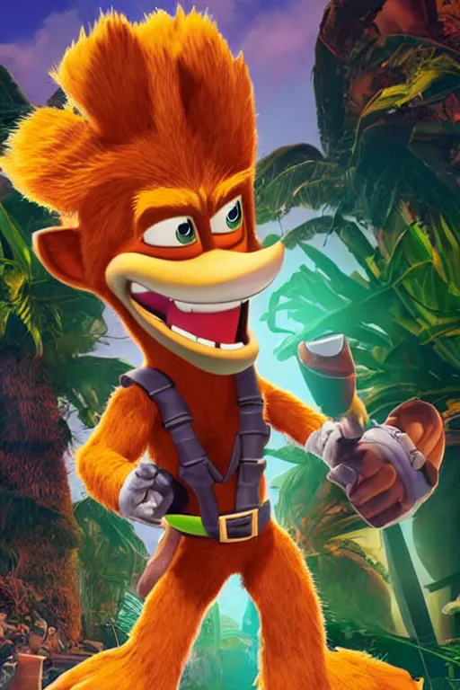 Image similar to Chris Pratt as Crash Bandicoot in live action adaptation, set photograph in costume, cosplay, cover of Vogue