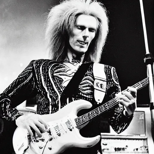 Image similar to ziggy played guitar jamming good with weird and gilly and the spiders from mars he played it left hand but made it too far became the special man then we were ziggy's band, inspired by jakub javora