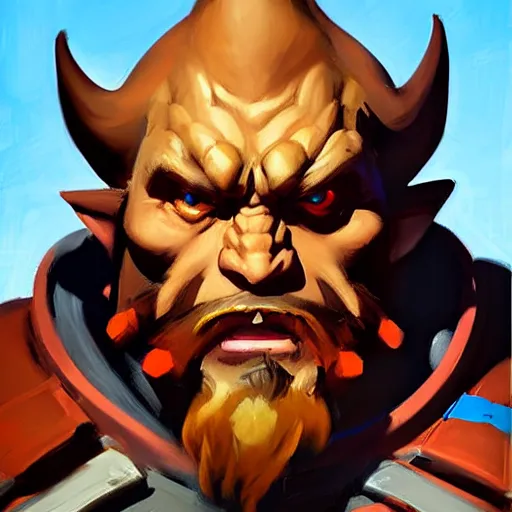 Image similar to Greg Manchess portrait painting of Ganon from Legend of Zelda as Overwatch character, medium shot, asymmetrical, profile picture, Organic Painting, sunny day, Matte Painting, bold shapes, hard edges, street art, trending on artstation, by Huang Guangjian and Gil Elvgren and Sachin Teng