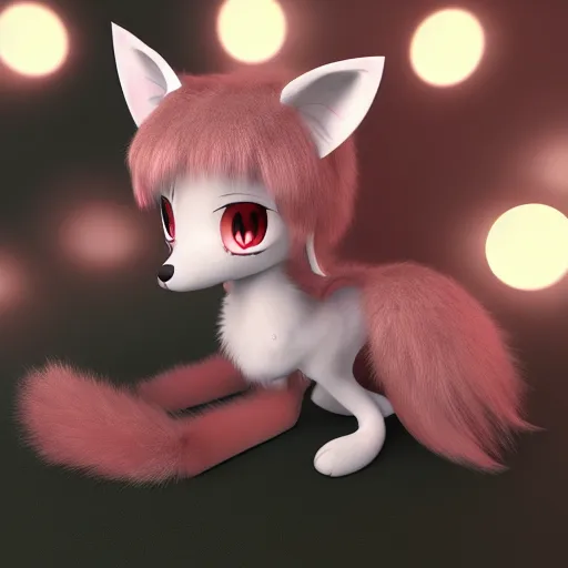 Prompt: cute fumo plush fox girl, floppy ears, gothic maiden, alert, furry anime, vray, smile