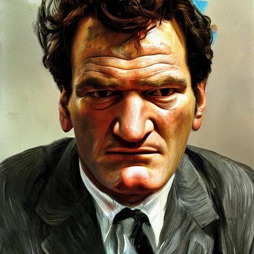 Prompt: high quality high detail painting by lucian freud, hd, portrait of tarantino