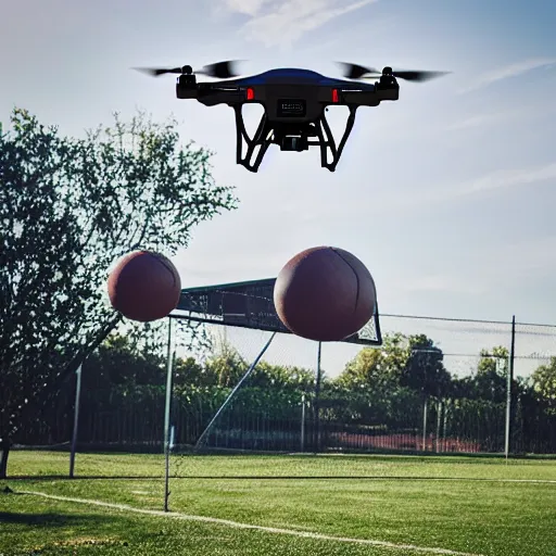 Image similar to flying drone robot with basketball hoop on drone robot body