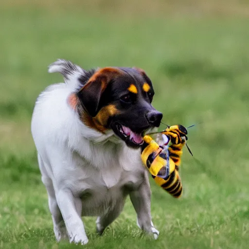 Image similar to a dog stepping on a large visible bee