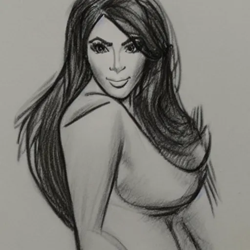 Image similar to milt kahl pencil sketch of kim kardashian