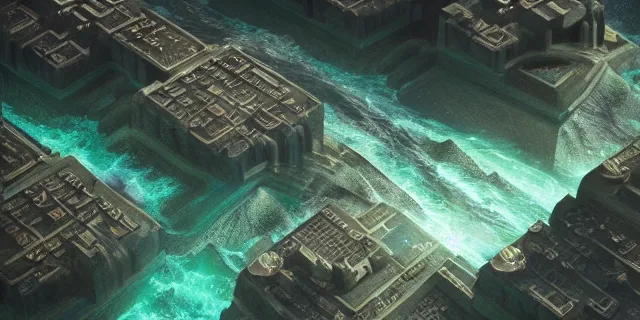 Prompt: emerald tablet, epic large underwater city, highly detailed, photorealistic, octane render, beautiful, glorious, matte painting, cinematic