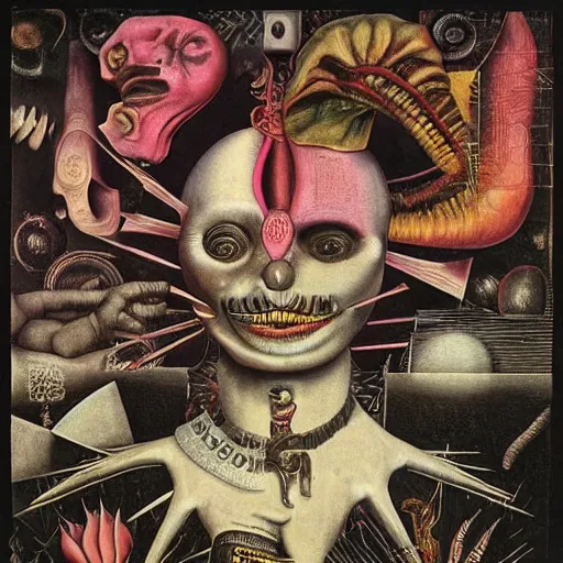 Image similar to abstract post - punk new age album cover, asymmetrical design, dollar bank notes, capitalism, magic, apocalypse, psychedelic, black white pink, highly detailed, magic, giger h. r., abstract giuseppe arcimboldo