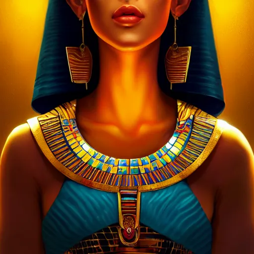 Prompt: a stunning artstation style portrait painting of an Egyptian goddess, in the style of WLOP, eyes filled with a hypnosis spiral, 8k masterpiece, cinematic lighting, pristine clean design, fantasy, insanely detailed, atmospheric