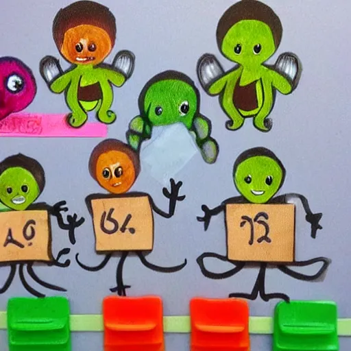 Image similar to baby aliens at kindergarten, very detailed, photorealistic