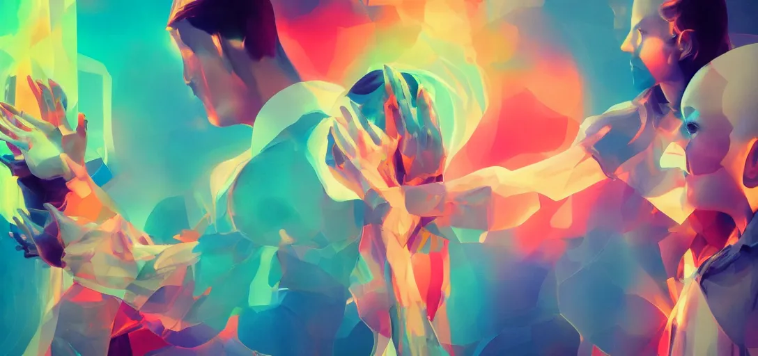 Prompt: xray photoshoot of couple hand holding, colourful vfx art, art by hsiao - ron cheng & james jean - presented as magazine collage style, volumetric light, colourful, sharp, detailed, digital painting, illustration, illustration, magazine collage, highly detailed, intricate detail, unreal engine, octae render