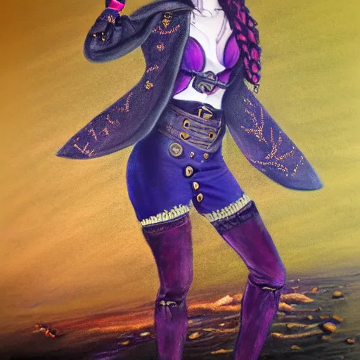 Image similar to detailed full body concept pastel painting of a female pirate in beautifully designed clothing