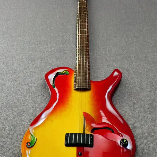 Prompt: luthier gordon nagy guitar made of candy with realistic colors delicious