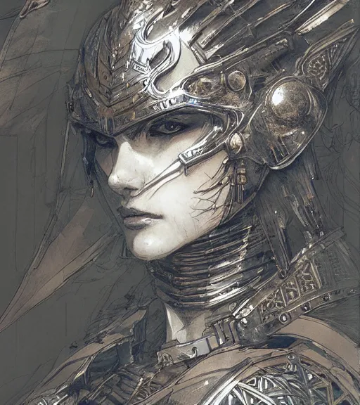 Image similar to portrait of anime woman in armor, pen and ink, intricate line drawings, by craig mullins, ruan jia, kentaro miura, greg rutkowski, loundraw