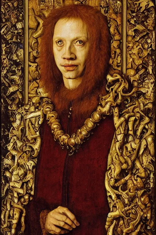 Image similar to portrait of albedo from overlord, oil painting by jan van eyck, northern renaissance art, oil on canvas, wet - on - wet technique, realistic, expressive emotions, intricate textures, illusionistic detail