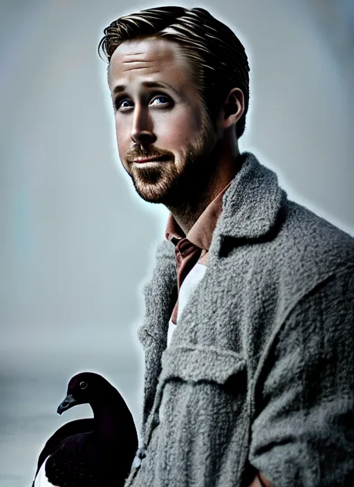 Image similar to ryan gosling fused with a goose, natural light, bloom, detailed face, magazine, press, photo, steve mccurry, david lazar, canon, nikon, focus