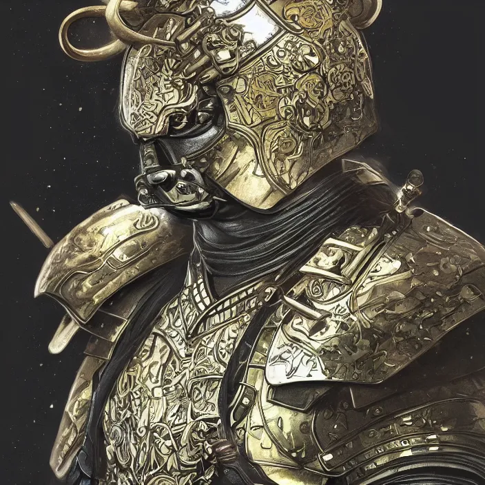 Image similar to ultra realistic illustration, anthropomorphic samurai asian black bear with armor made of stars, sci - fi, fantasy, intricate, elegant, highly detailed, digital painting, artstation, concept art, smooth, sharp focus, illustration, art by artgerm and alphonse mucha