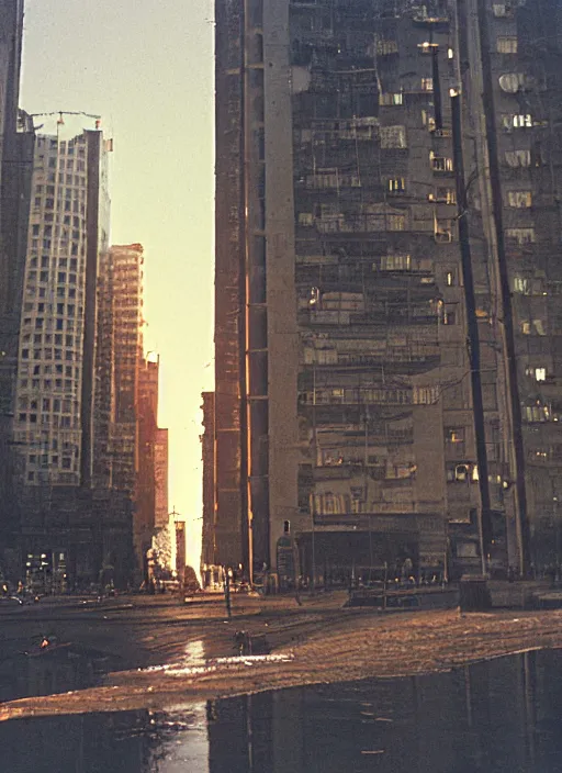 Prompt: apocaliptic Portrait of the city of Mar del Plata with a offshore oil dripping , by Tom Bunk , 35mm