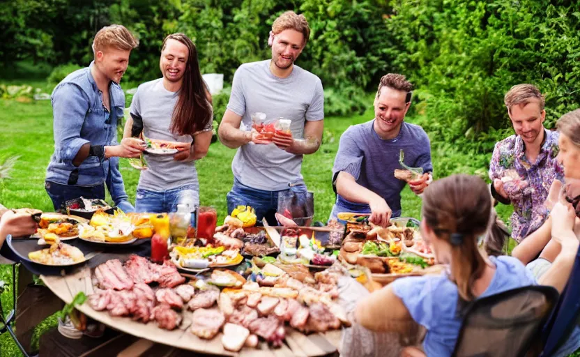 Prompt: a group of friends having a bbq at the backgarden