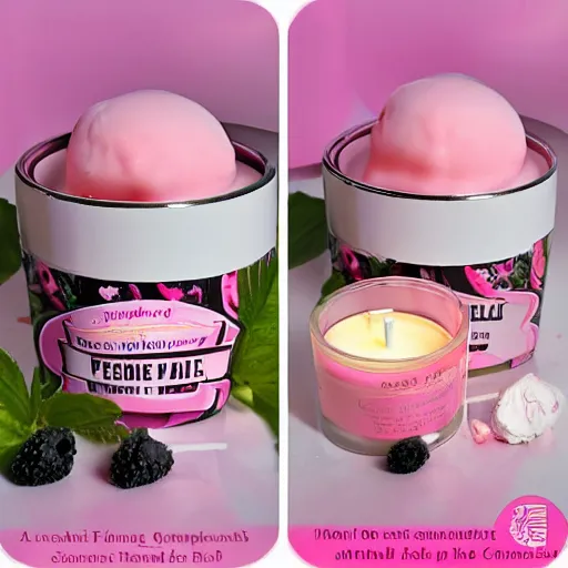 Image similar to pink ice cream man screaming whilst surrounded by relaxing scented candles