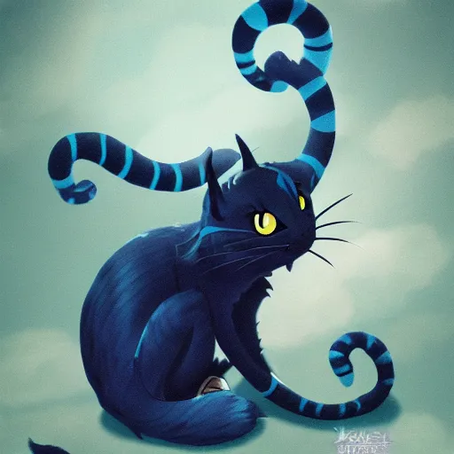 Prompt: a cute bluish black cheshire cat by makoto shinkai