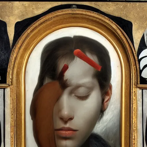 Prompt: A beautiful art installation of a human face with a bird's beak protruding from the forehead. Star Wars, pastel black by Jean Auguste Dominique Ingres energetic, earthy