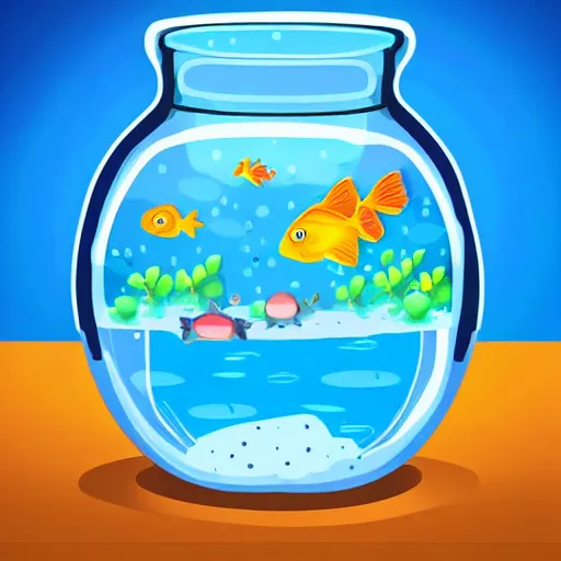 Prompt: tadpoles in a fishbowl full of water, illustrated cartoon, game UI icon