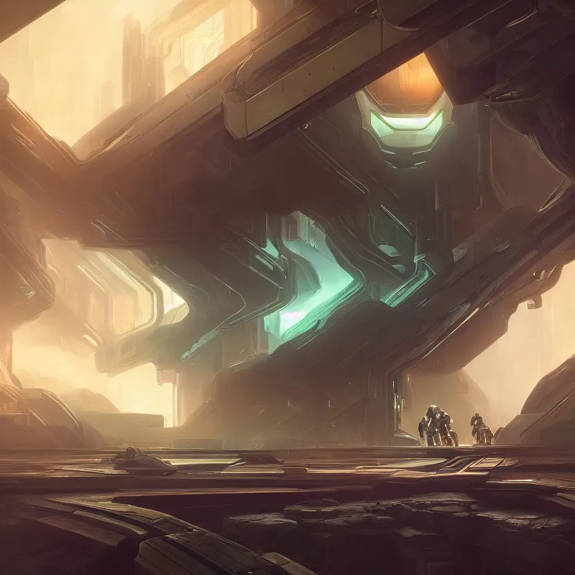 Image similar to halo 3 interiors, beautiful lighting, vivid colors, intricate, elegant, smooth, sharp focus, highly detailed digital painting, concept art, cinematic, unreal engine, 4 k wallpaper, art by syd mead, terada katsuya, atey ghailan, svetlin velinov, cgsociety, artstation trending
