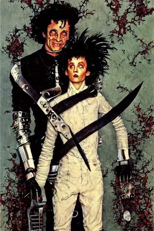 Prompt: edward scissorhands painted by norman rockwell