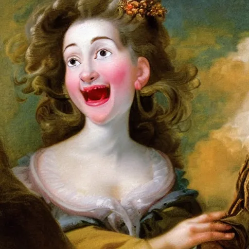 Image similar to helga pataki's teeth, soft rainbow, painting by francois boucher, sad muppet eyes