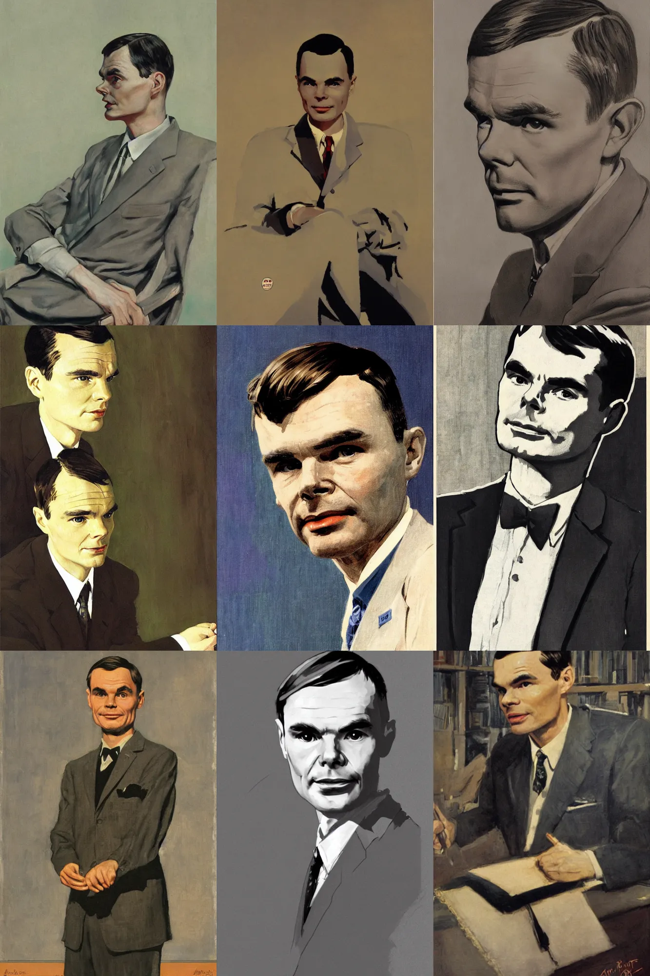 Prompt: portrait of Alan Turing, by Robert McGinnis