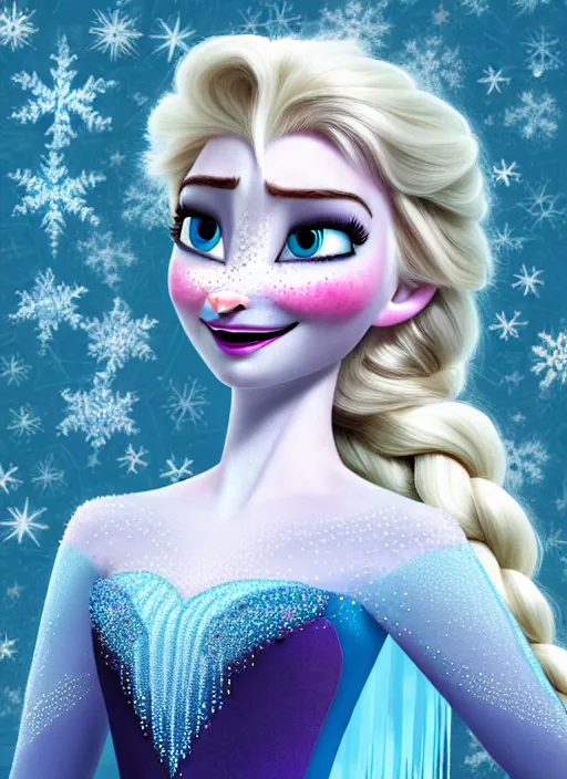 Prompt: elsa frozen in the style of gosia kmiec