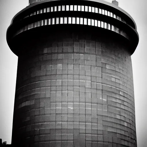 Prompt: Slow motion shot of panopticon tower, portrait mode,tweenies,XDCAM HD,xerography,Black and White,Joel Meyerowitz