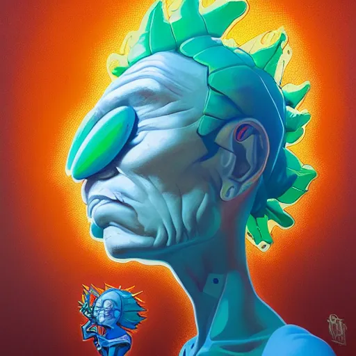 Image similar to lucky pixel portrait by gaston bussierre and charles vess and james jean and erik jones and rhads, inspired by rick and morty, epic, funny, huge scale, beautiful fine face features, intricate high details, sharp, ultradetailed