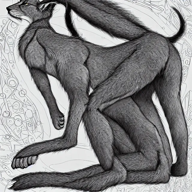 Image similar to the full body of anthropomorphic lynx fursona from behind wearing a steampunk suit as unimaginably beautiful, gorgeous, elegant, young woman with lynx head, an ultrafine hyperdetailed illustration by furaffinity, intricate linework, white fur, unreal engine 5 highly rendered, global illumination, radiant light, detailed and intricate environment, no feral, no taur