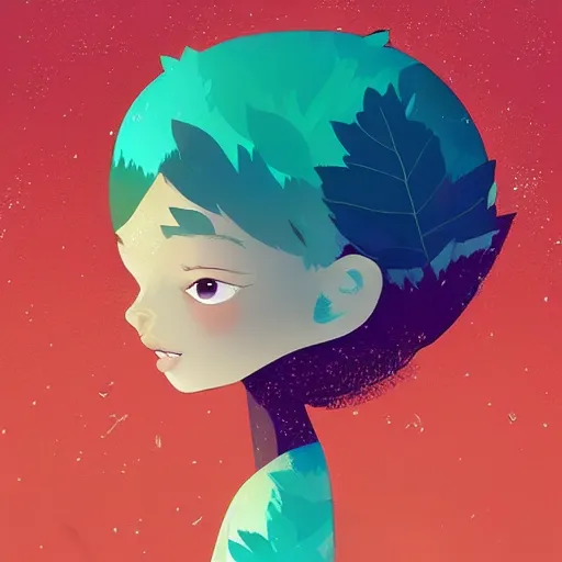 Image similar to little girl with leaf hair, colorful artwork made by pascal campion