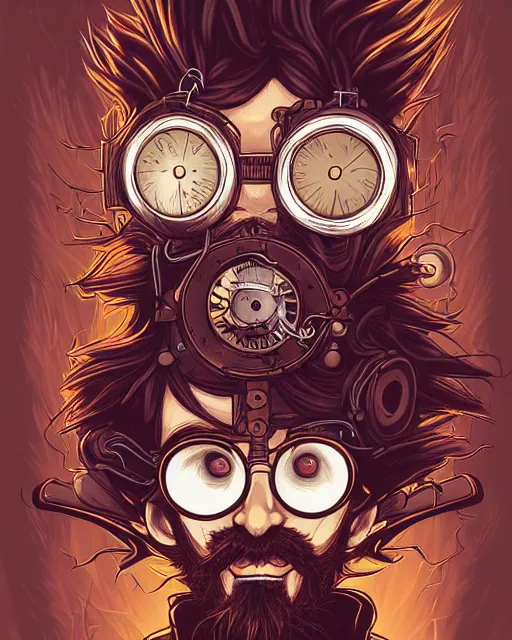 Prompt: Mad Scientist heimerdinger, frazzled electrical hair, steampunk fantasy portrait by dan mumford, anato finnstark, ross tran