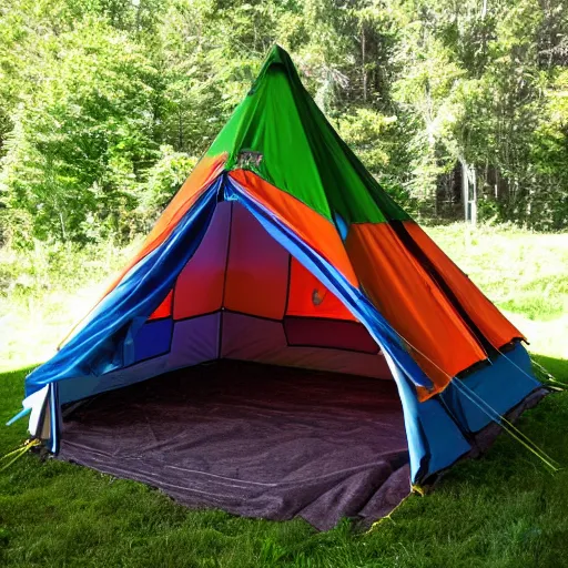 Image similar to a multi colored spraypainted camping tent