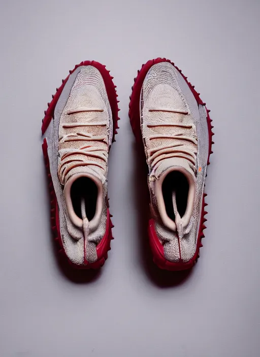 Image similar to hyperrealistic and heavy detailed product photo yeezy shoe of travis scott, in front of white back drop, whole shoe is in picture, leica sl 2 5 0 mm, vivid color, high quality, high textured, real life