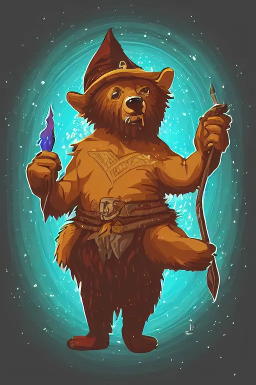 Image similar to Portrait of a bear that is a wizard casting a spell , wizard, medieval, sticker, colorful, casting epic spell, magic the gathering artwork, D&D, fantasy, artstation, heroic pose, illustration, highly detailed, simple, smooth and clean vector curves, no jagged lines, vector art, smooth