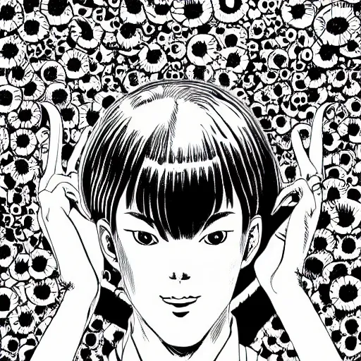 Image similar to ultrarealistic pop art poster from mangaka junji ito, intricate details, sharp details, perfect baroque like real project, symmetrical