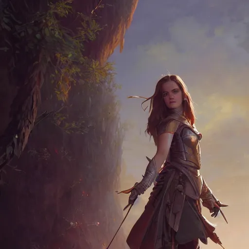 Prompt: highly detailed painting of emma watson wearing a knight armor, stephen bliss, 8 k, by greg rutkowski, loish, rhads, artgerm, ferdinand knab, makoto shinkai and lois van baarle, ilya kuvshinov, rossdraws, global illumination, radiant light, detailed and intricate environment