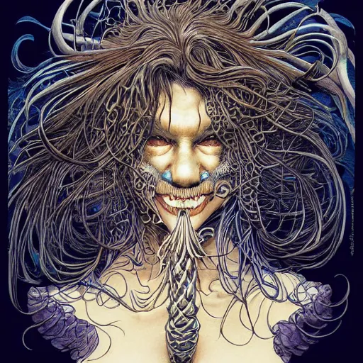 Image similar to portrait of crazy mermaid, symmetrical, by yoichi hatakenaka, masamune shirow, josan gonzales and dan mumford, ayami kojima, takato yamamoto, barclay shaw, karol bak, yukito kishiro