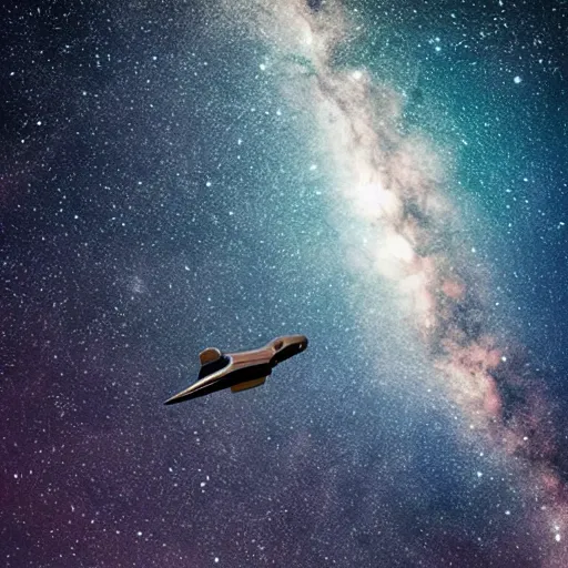 a space warship flying in the milky way, lightening, Stable Diffusion