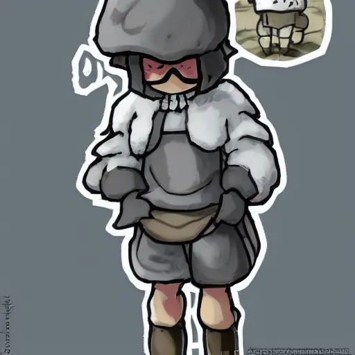 Image similar to boy wearing sheep suit, made in abyss art style