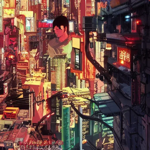 Image similar to Inside an gang hideout, cyberpunk, wide angle, cinematic shot, highly detailed, cinematic lighting , photorealistic, 8K, created by Hideaki Anno + Katsuhiro Otomo +Rumiko Takahashi