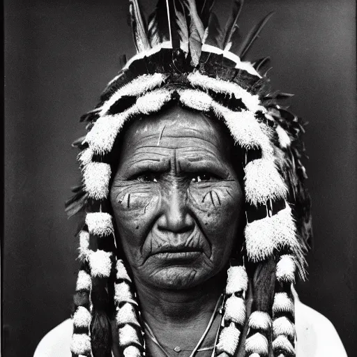 Image similar to black and white studio portrait photo of a indigenous from easter island