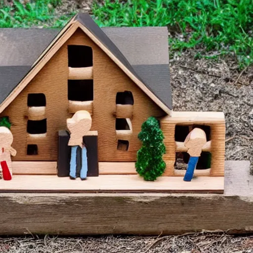 Image similar to a family made out of wood in a normal house