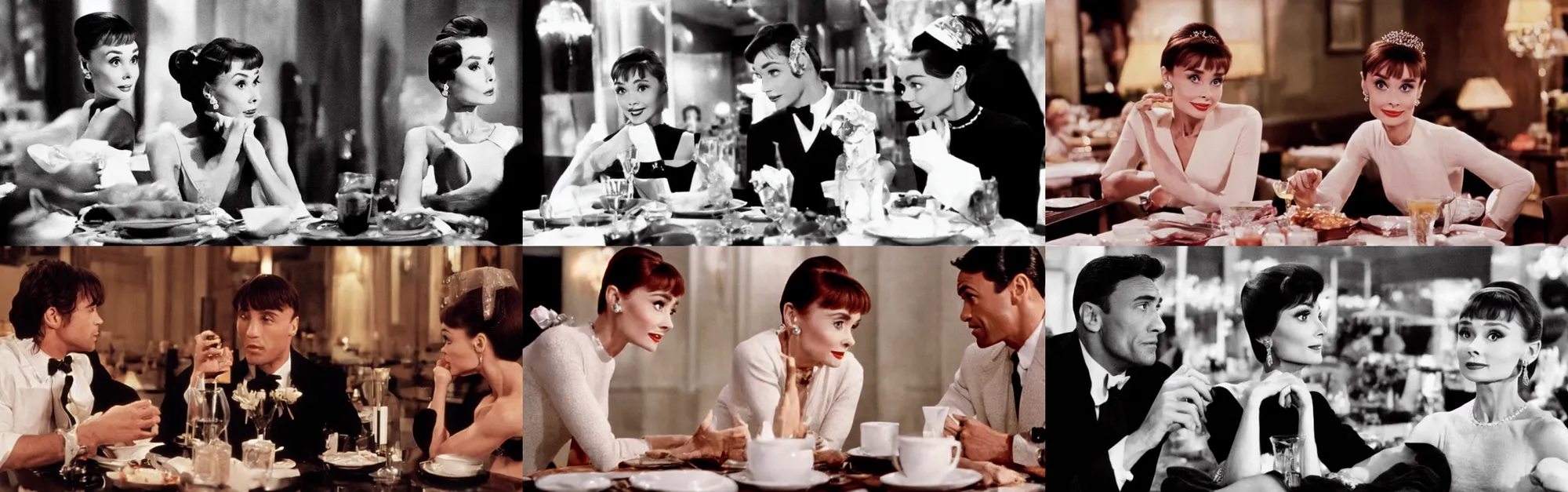 Prompt: “a film still of The Rock as Audrey Hepburn in Breakfast at Tiffany’s”