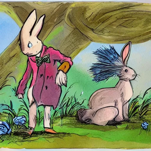 Prompt: bunny, fantasy illustration, illustrated by quentin blake